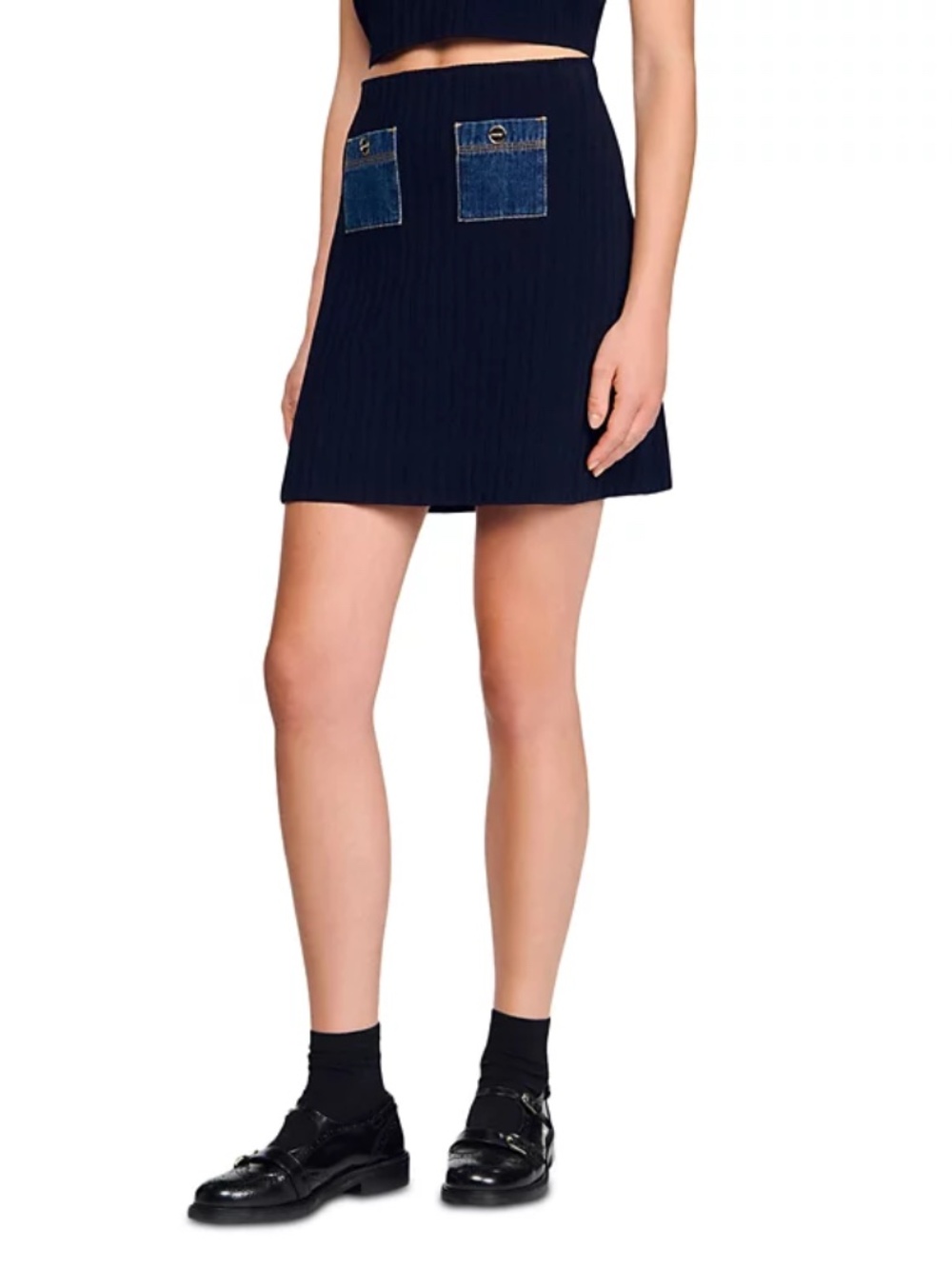 Isolda Mini Knit and Denim Skirt - Picture 2 of 6